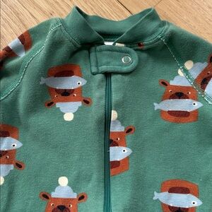 Hanna Andersson holiday HannaJams Sleeper - fresh catch on bottle green.